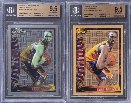 Lot Of (2) 1996-97 Topps Youthquake #YQ15 Kobe Bryant Rookie Cards - BGS GEM MINT 9.5
